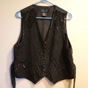 Spenser Jeremy black beaded silk vest size M medium